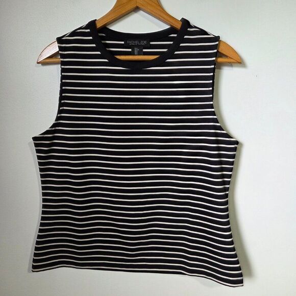 LIKE NEW RACHEL ZOE CREW NECK STRIPED SLEEVELESS TANK TOP SIZE L - Picture 1 of 14